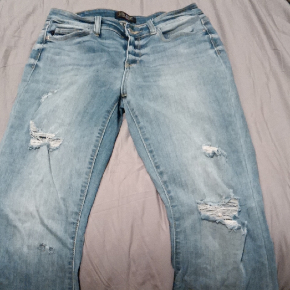 Judy Blue Light Blue Distressed FLARE Boyfriend Jeans